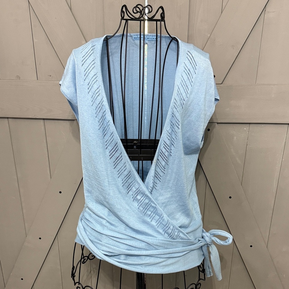 ANTONIO MELANI Sky Blue Knit Wrap Top